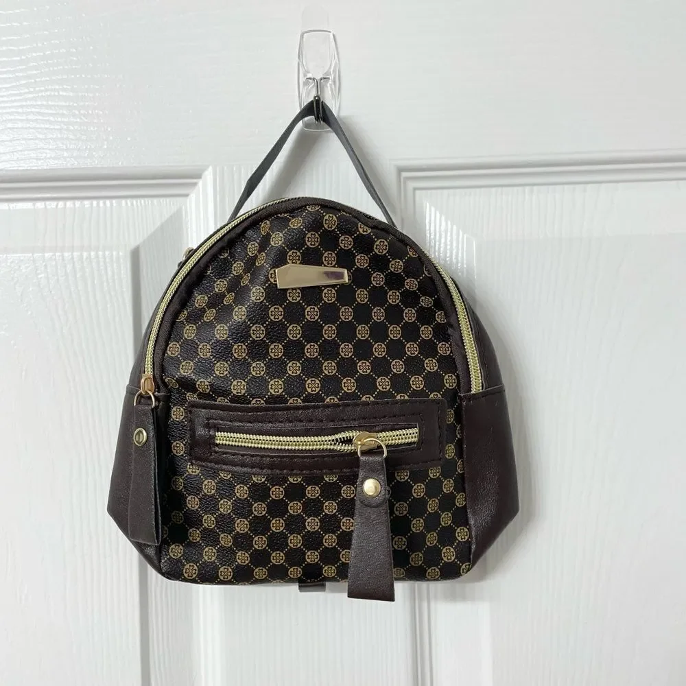 Mini Coffee Brown Backpack – Lightweight PU Leather Bag